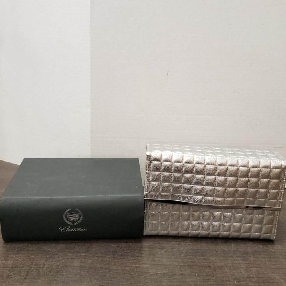 Cadillac Silver Quilted Clutch Purse with Original Box